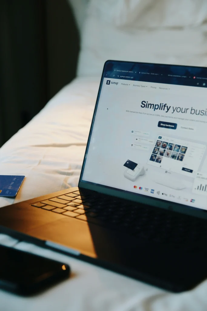 Laptop displaying a business website for online marketing
