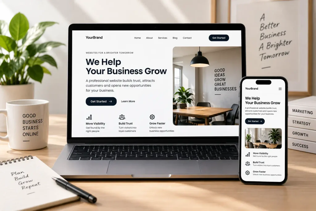 Business website showcasing credibility, customer reviews, and trust