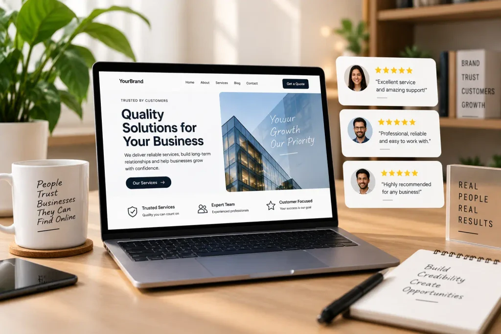 Business website showcasing growth, customer trust, and online presence